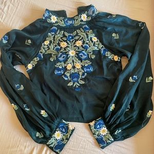 NWOT Free People Embroidered Puff Sleeves Blouse